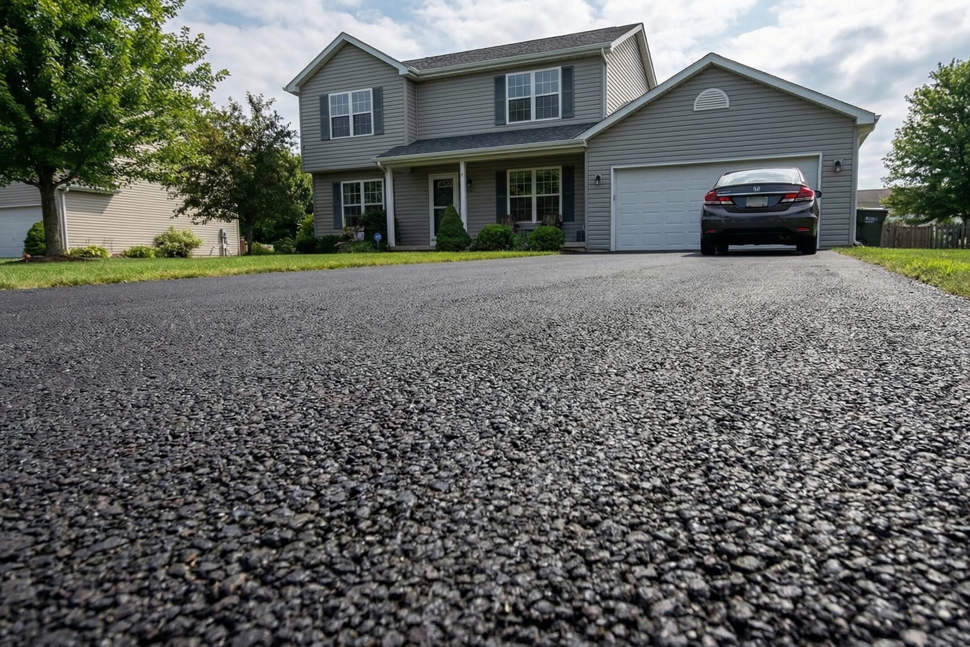 Residential asphalt driveway serving a home.